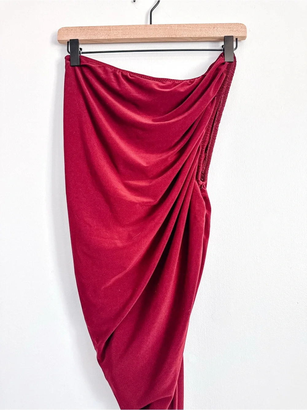 Norma Kamali Burgundy One Shoulder Asymmetrical Ruched Maxi Dress Size S